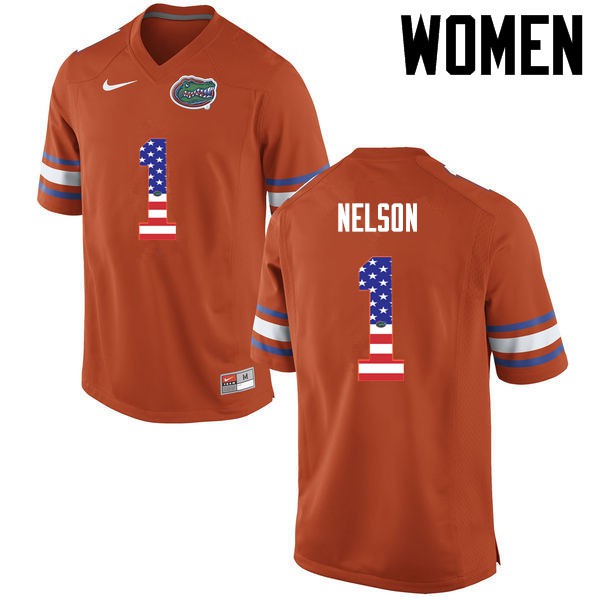 Florida Gators Women #1 Reggie Nelson College Football USA Flag Fashion Orange